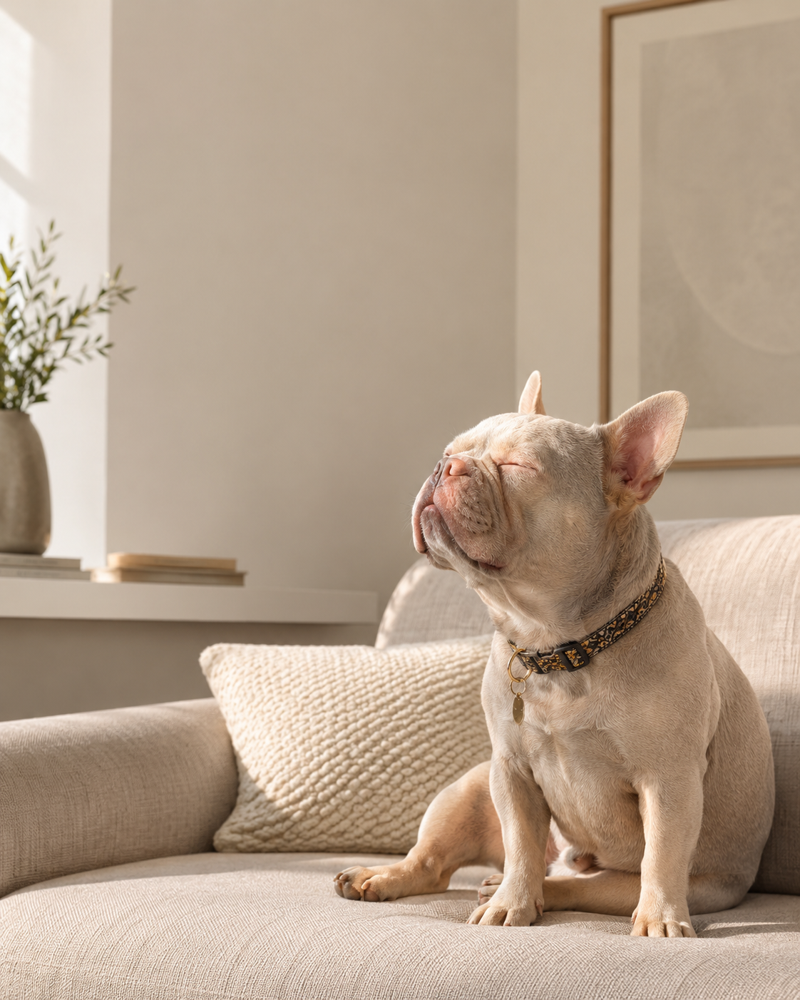 französische Bulldogge schläft sitzend